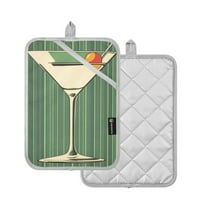 Yayeee Pot Holders Kitchen Heat Resistant with Pocket 7"x9.8" Cotton Oven Cooking Hot Pads, Martini Olive