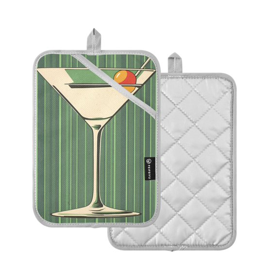 Yayeee Pot Holders Kitchen Heat Resistant with Pocket 7"x9.8" Cotton Oven Cooking Hot Pads, Martini Olive