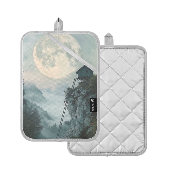 Yayeee Pot Holders Kitchen Heat Resistant with Pocket 7"x9.8" Cotton Oven Cooking Hot Pads, Moon and House
