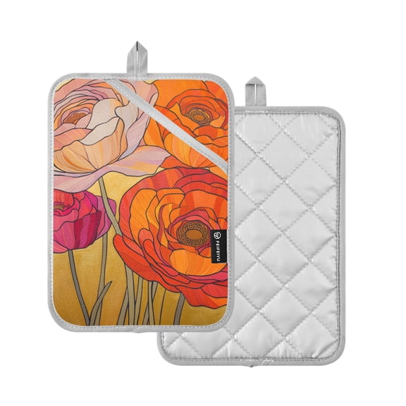 Yayeee Pot Holders Kitchen Heat Resistant with Pocket 7"x9.8" Cotton Oven Cooking Hot Pads, Orange Abstract Floral