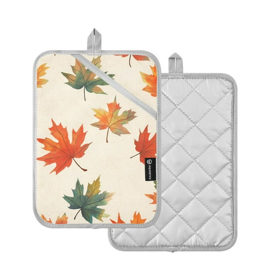 Yayeee Pot Holders Kitchen Heat Resistant with Pocket 7"x9.8" Cotton Oven Cooking Hot Pads, Orange Autumn Leaves