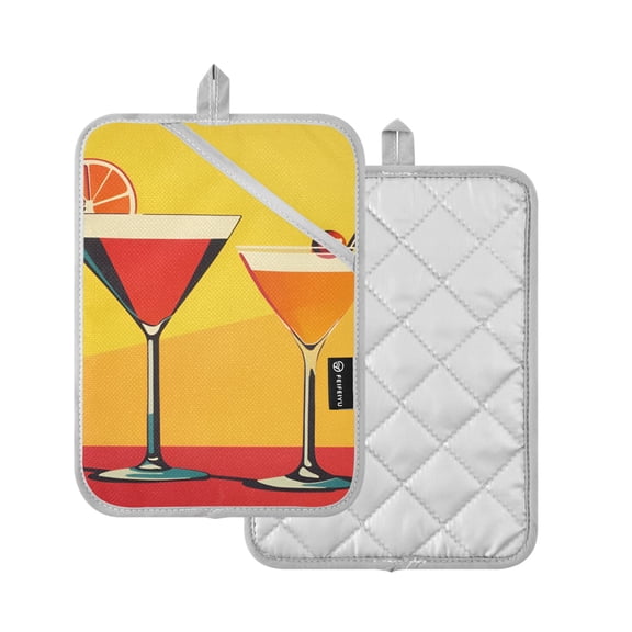 Yayeee Pot Holders Kitchen Heat Resistant with Pocket 7"x9.8" Cotton Oven Cooking Hot Pads, Orange Cocktails