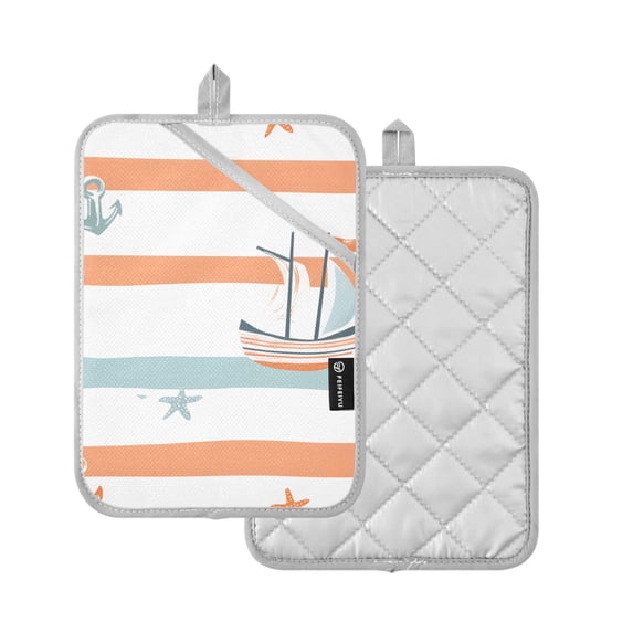 Yayeee Pot Holders Kitchen Heat Resistant with Pocket 7"x9.8" Cotton Oven Cooking Hot Pads, Orange Nautical Pattern