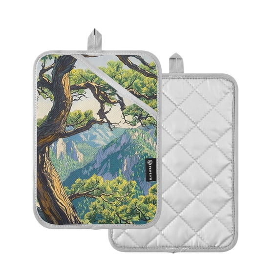 Yayeee Pot Holders Kitchen Heat Resistant with Pocket 7"x9.8" Cotton Oven Cooking Hot Pads, Pine Tree