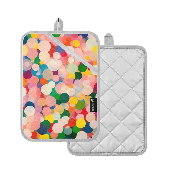 Yayeee Pot Holders Kitchen Heat Resistant with Pocket 7"x9.8" Cotton Oven Cooking Hot Pads, Pink Colorful Circles