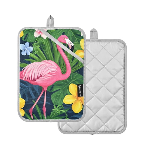 Yayeee Pot Holders Kitchen Heat Resistant with Pocket 7"x9.8" Cotton Oven Cooking Hot Pads, Pink Flamingo Pattern