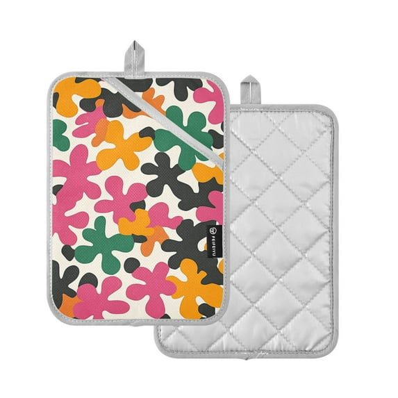 Yayeee Pot Holders Kitchen Heat Resistant with Pocket 7"x9.8" Cotton Oven Cooking Hot Pads, Pink Floral Blooms