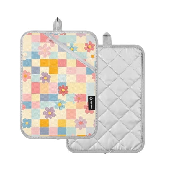 Yayeee Pot Holders Kitchen Heat Resistant with Pocket 7"x9.8" Cotton Oven Cooking Hot Pads, Pink Floral