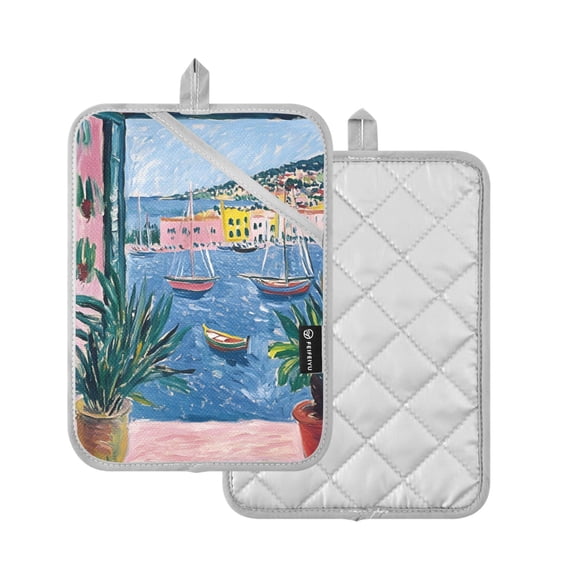 Yayeee Pot Holders Kitchen Heat Resistant with Pocket 7"x9.8" Cotton Oven Cooking Hot Pads, Pink Window