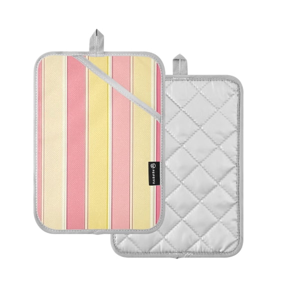 Yayeee Pot Holders Kitchen Heat Resistant with Pocket 7"x9.8" Cotton Oven Cooking Hot Pads, Pink and Yellow Striped Pattern