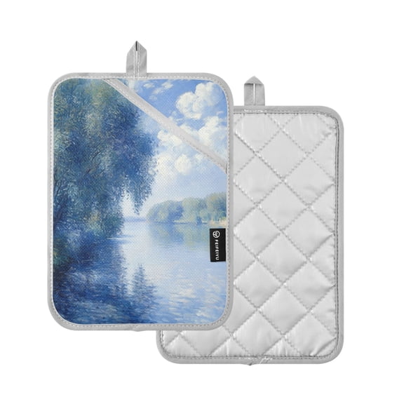 Yayeee Pot Holders Kitchen Heat Resistant with Pocket 7"x9.8" Cotton Oven Cooking Hot Pads, Plants and River
