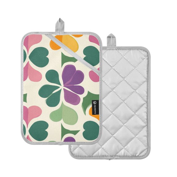 Yayeee Pot Holders Kitchen Heat Resistant with Pocket 7"x9.8" Cotton Oven Cooking Hot Pads, Purple Clover Pattern