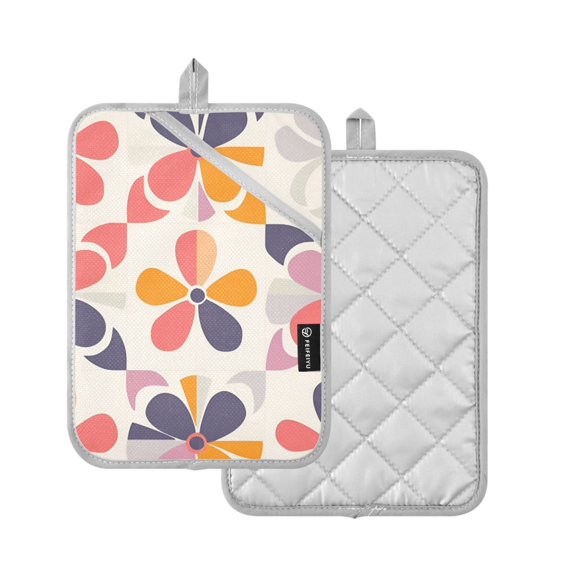 Yayeee Pot Holders Kitchen Heat Resistant with Pocket 7"x9.8" Cotton Oven Cooking Hot Pads, Purple Retro Flower