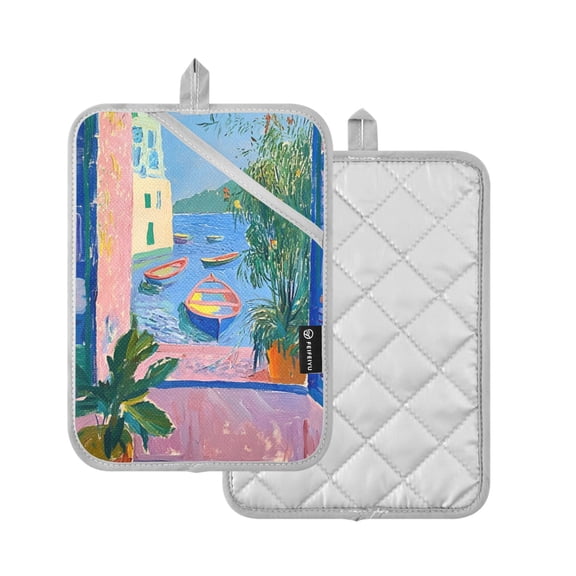 Yayeee Pot Holders Kitchen Heat Resistant with Pocket 7"x9.8" Cotton Oven Cooking Hot Pads, Purple Window