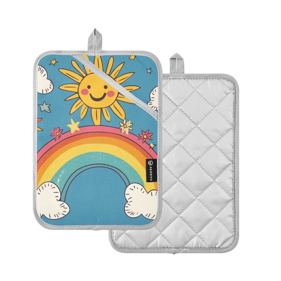 Yayeee Pot Holders Kitchen Heat Resistant with Pocket 7"x9.8" Cotton Oven Cooking Hot Pads, Rainbow with Stars