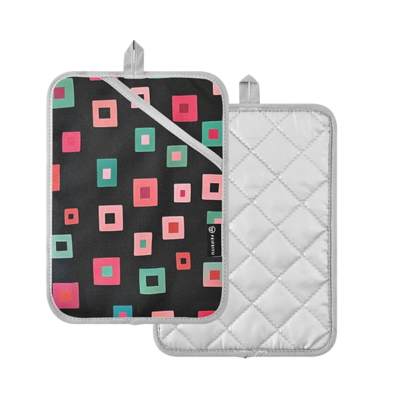 Yayeee Pot Holders Kitchen Heat Resistant with Pocket 7"x9.8" Cotton Oven Cooking Hot Pads, Red Block Pattern