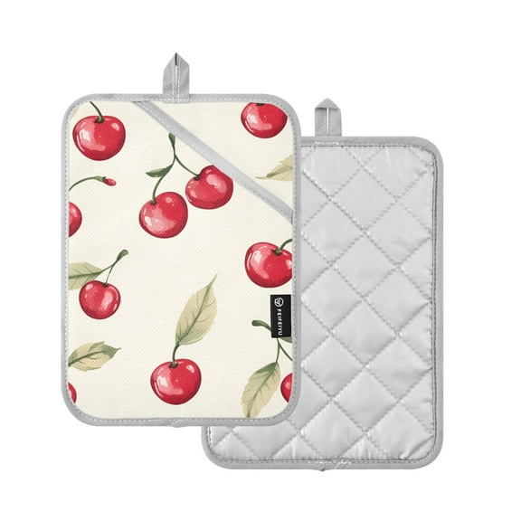 Yayeee Pot Holders Kitchen Heat Resistant with Pocket 7"x9.8" Cotton Oven Cooking Hot Pads, Red Cherry