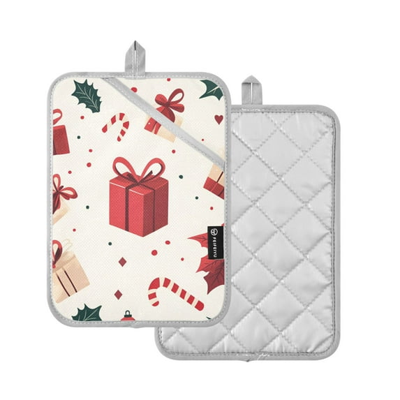 Yayeee Pot Holders Kitchen Heat Resistant with Pocket 7"x9.8" Cotton Oven Cooking Hot Pads, Red Christmas Gift Pattern