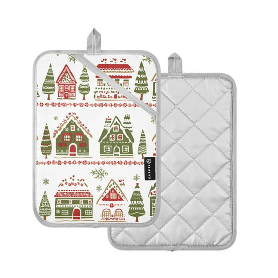 Yayeee Pot Holders Kitchen Heat Resistant with Pocket 7"x9.8" Cotton Oven Cooking Hot Pads, Red Christmas House