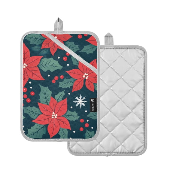 Yayeee Pot Holders Kitchen Heat Resistant with Pocket 7"x9.8" Cotton Oven Cooking Hot Pads, Red Christmas Leaves