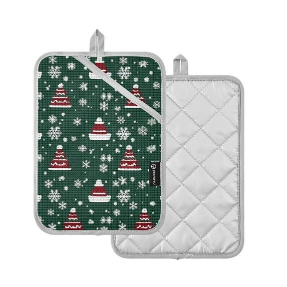 Yayeee Pot Holders Kitchen Heat Resistant with Pocket 7"x9.8" Cotton Oven Cooking Hot Pads, Red Christmas Trees