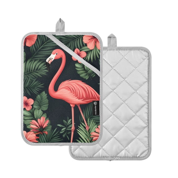 Yayeee Pot Holders Kitchen Heat Resistant with Pocket 7"x9.8" Cotton Oven Cooking Hot Pads, Red Flamingo Pattern