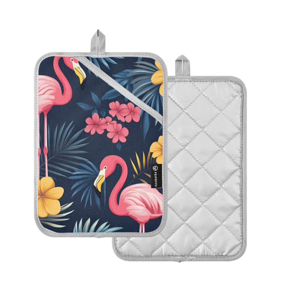 Yayeee Pot Holders Kitchen Heat Resistant with Pocket 7"x9.8" Cotton Oven Cooking Hot Pads, Red Floral Flamingo
