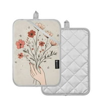 Yayeee Pot Holders Kitchen Heat Resistant with Pocket 7"x9.8" Cotton Oven Cooking Hot Pads, Red Flower