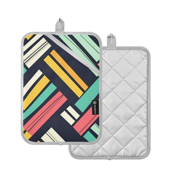 Yayeee Pot Holders Kitchen Heat Resistant with Pocket 7"x9.8" Cotton Oven Cooking Hot Pads, Red Geometric