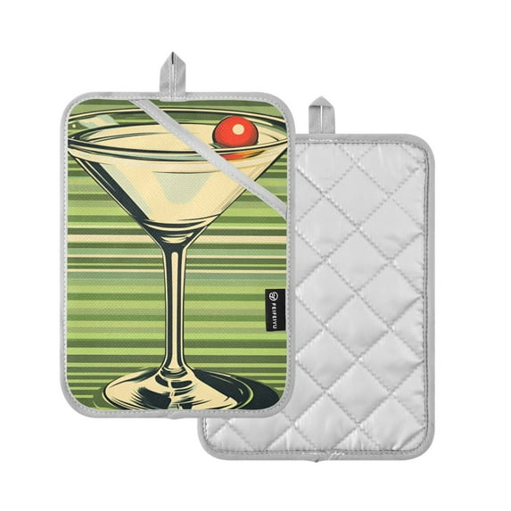Yayeee Pot Holders Kitchen Heat Resistant with Pocket 7"x9.8" Cotton Oven Cooking Hot Pads, Red Martini