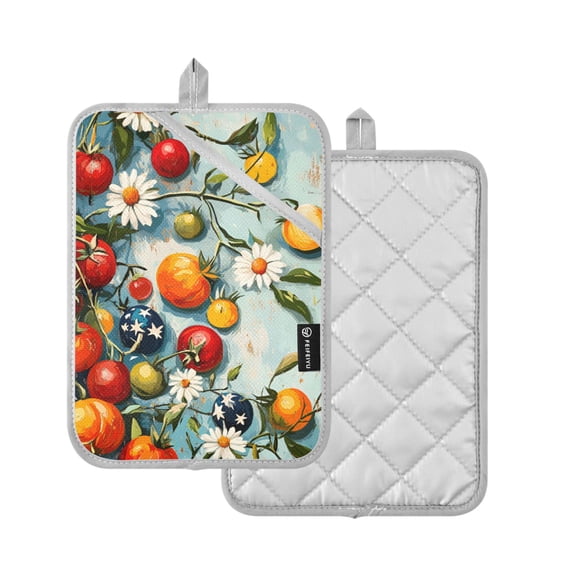 Yayeee Pot Holders Kitchen Heat Resistant with Pocket 7"x9.8" Cotton Oven Cooking Hot Pads, Red Tomatoes
