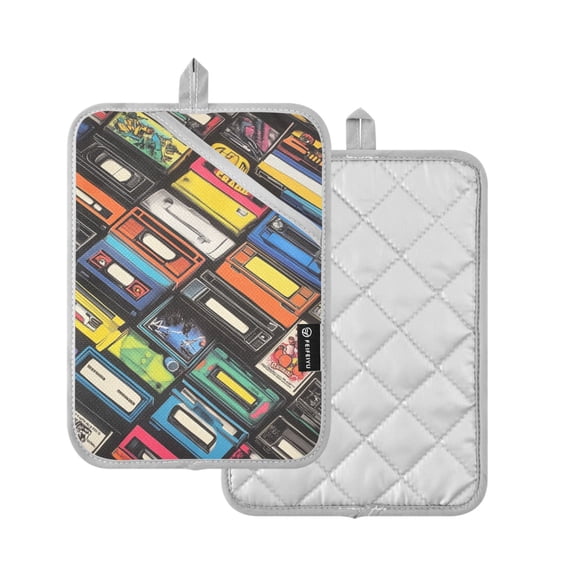 Yayeee Pot Holders Kitchen Heat Resistant with Pocket 7"x9.8" Cotton Oven Cooking Hot Pads, Retro Game Cassette Pattern