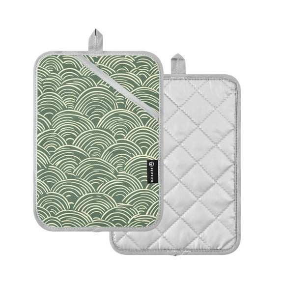 Yayeee Pot Holders Kitchen Heat Resistant with Pocket 7"x9.8" Cotton Oven Cooking Hot Pads, Retro Green Abstract