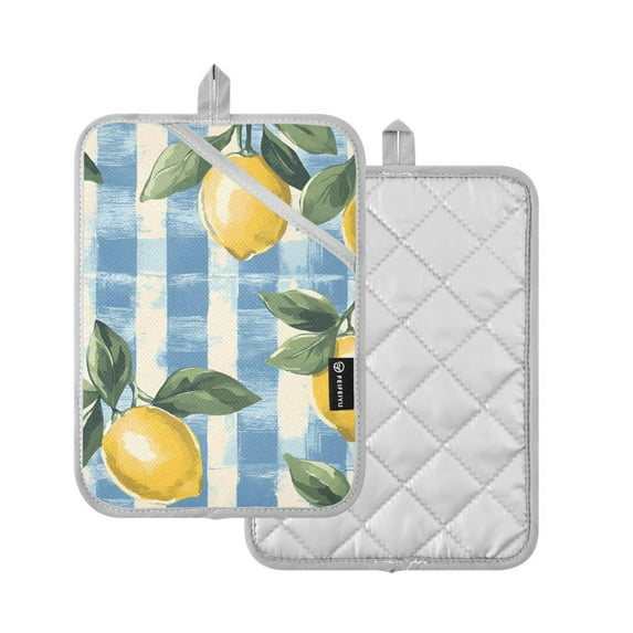 Yayeee Pot Holders Kitchen Heat Resistant with Pocket 7"x9.8" Cotton Oven Cooking Hot Pads, Retro Lemon Leaves
