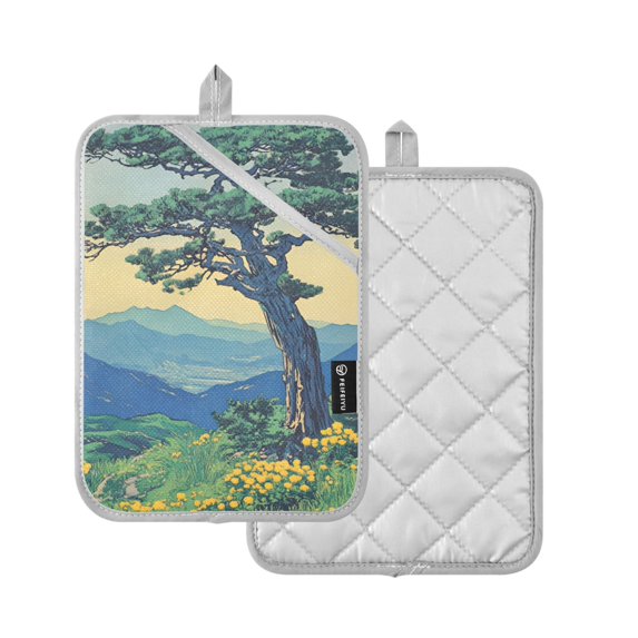 Yayeee Pot Holders Kitchen Heat Resistant with Pocket 7"x9.8" Cotton Oven Cooking Hot Pads, Retro Mountain
