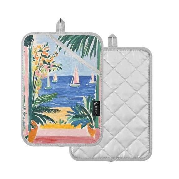 Yayeee Pot Holders Kitchen Heat Resistant with Pocket 7"x9.8" Cotton Oven Cooking Hot Pads, Seaside Leaves