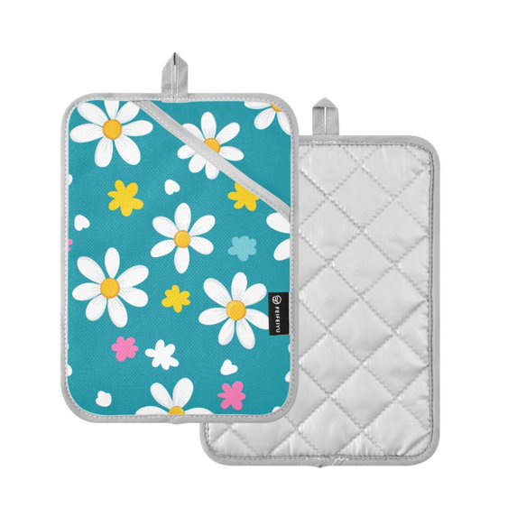 Yayeee Pot Holders Kitchen Heat Resistant with Pocket 7"x9.8" Cotton Oven Cooking Hot Pads, Small Daisy
