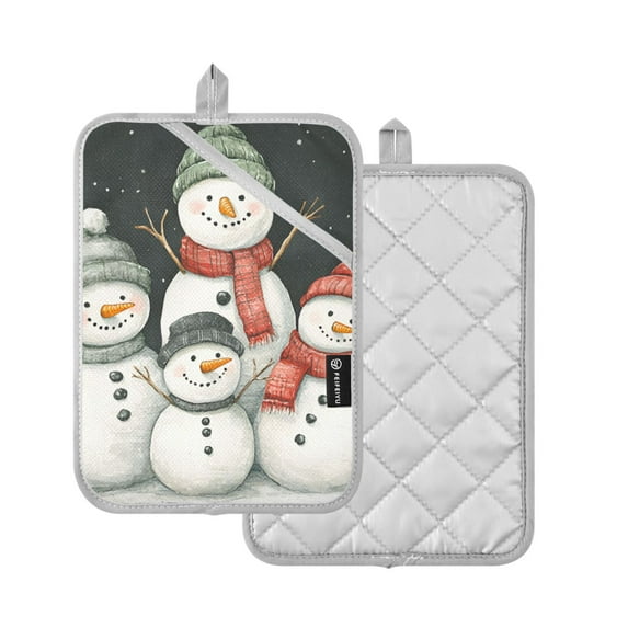 Yayeee Pot Holders Kitchen Heat Resistant with Pocket 7"x9.8" Cotton Oven Cooking Hot Pads, Snowman Family