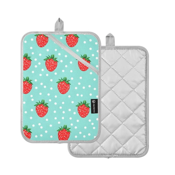 Yayeee Pot Holders Kitchen Heat Resistant with Pocket 7"x9.8" Cotton Oven Cooking Hot Pads, Strawberry Pattern