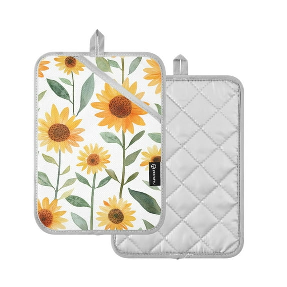 Yayeee Pot Holders Kitchen Heat Resistant with Pocket 7"x9.8" Cotton Oven Cooking Hot Pads, Sunflowers and Leaves Pattern