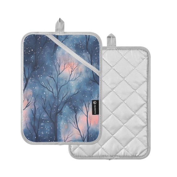 Yayeee Pot Holders Kitchen Heat Resistant with Pocket 7"x9.8" Cotton Oven Cooking Hot Pads, Trees in The Night