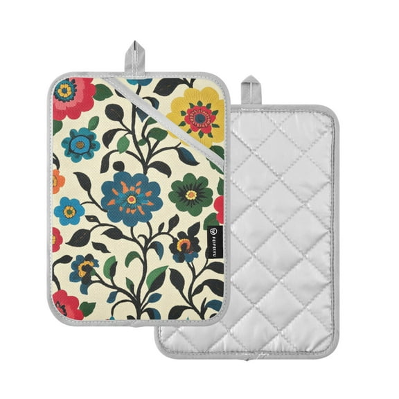 Yayeee Pot Holders Kitchen Heat Resistant with Pocket 7"x9.8" Cotton Oven Cooking Hot Pads, Vibrant Floral