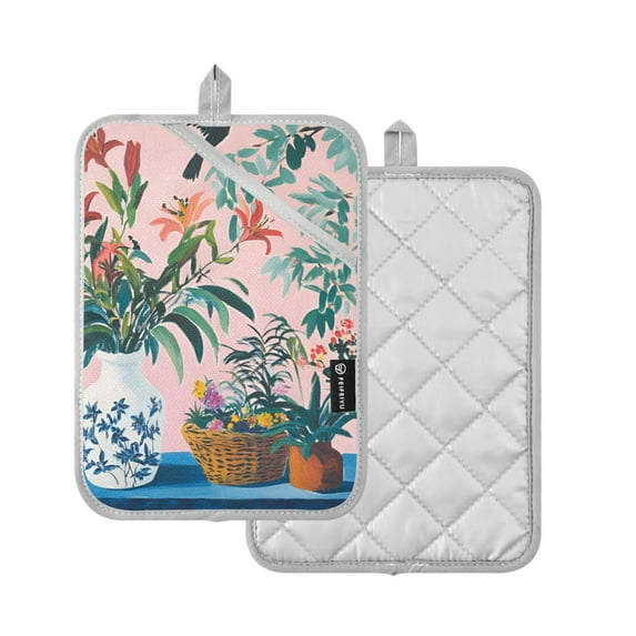 Yayeee Pot Holders Kitchen Heat Resistant with Pocket 7"x9.8" Cotton Oven Cooking Hot Pads, Vibrant Flowers