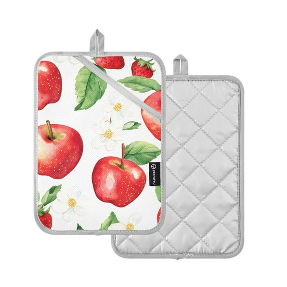 Yayeee Pot Holders Kitchen Heat Resistant with Pocket 7"x9.8" Cotton Oven Cooking Hot Pads, White Apple Pattern