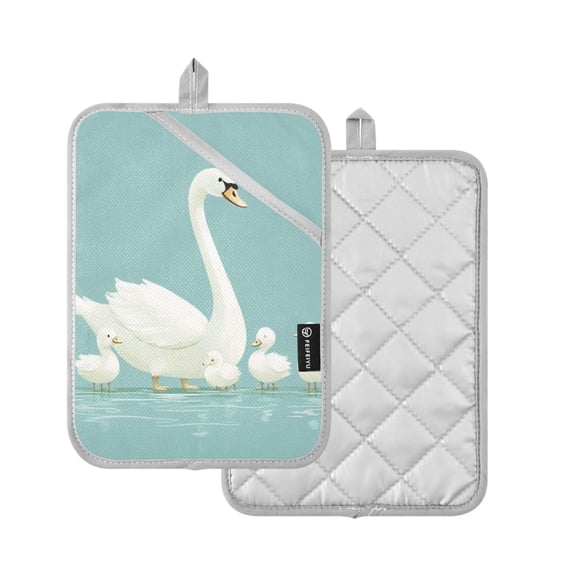 Yayeee Pot Holders Kitchen Heat Resistant with Pocket 7"x9.8" Cotton Oven Cooking Hot Pads, White Cartoon Swan