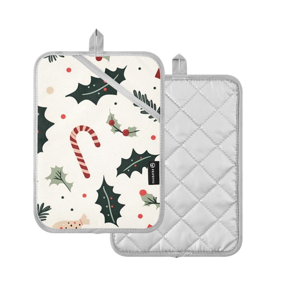 Yayeee Pot Holders Kitchen Heat Resistant with Pocket 7"x9.8" Cotton Oven Cooking Hot Pads, White Christmas Holly
