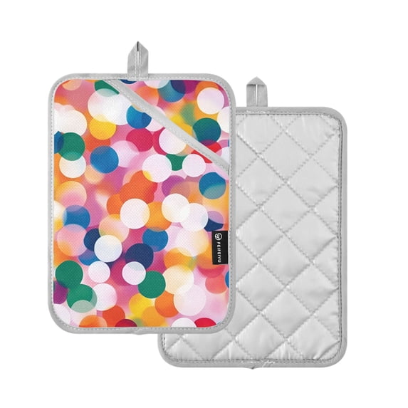 Yayeee Pot Holders Kitchen Heat Resistant with Pocket 7"x9.8" Cotton Oven Cooking Hot Pads, White Colorful Circles