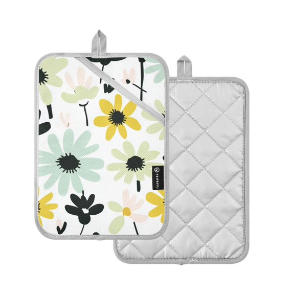 Yayeee Pot Holders Kitchen Heat Resistant with Pocket 7"x9.8" Cotton Oven Cooking Hot Pads, White Flower