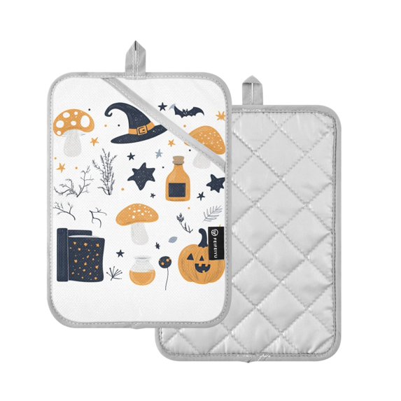 Yayeee Pot Holders Kitchen Heat Resistant with Pocket 7"x9.8" Cotton Oven Cooking Hot Pads, White Halloween Pattern