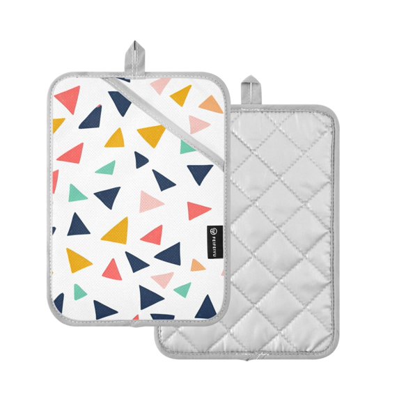 Yayeee Pot Holders Kitchen Heat Resistant with Pocket 7"x9.8" Cotton Oven Cooking Hot Pads, White Minimalist Triangles
